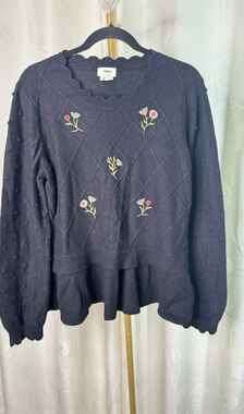 Kate Spade New York Embroidered Sweater Peplum Cashmere Blend Top, Size XL